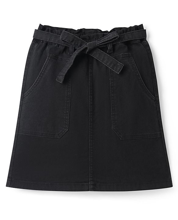 Pine Kids Knee Length Solid Color Denim Skirt - Black