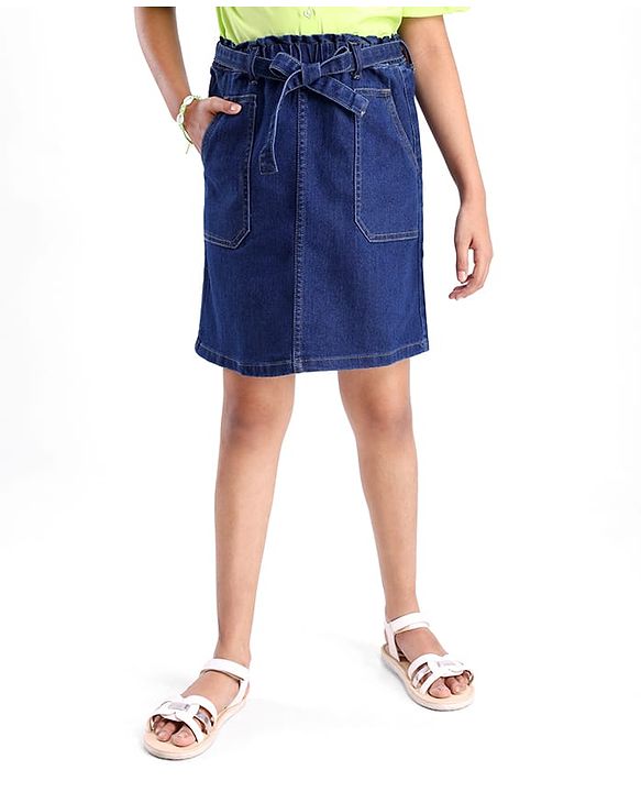 Pine Kids Knee Length Solid Color Denim Skirt - Black