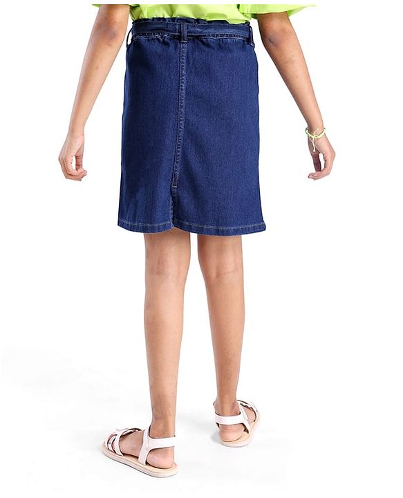 Pine Kids Knee Length Solid Color Denim Skirt - Black