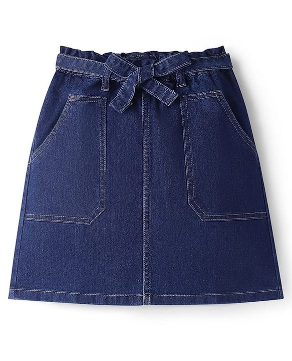 Pine Kids Knee Length Solid Color Denim Skirt - Black
