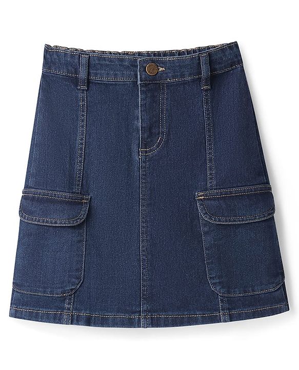 Pine Kids Knee Length Washed Denim Skirt - Navy Blue