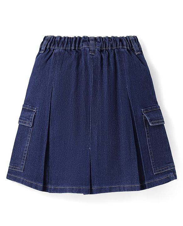 Pine Kids Knee Length Washed Denim Skirt with Pocket Detailing - Navy Blue