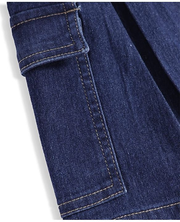 Pine Kids Knee Length Washed Denim Skirt with Pocket Detailing - Navy Blue
