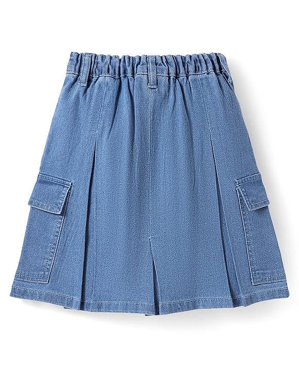 Pine Kids Knee Length Washed Denim Skirt with Pocket Detailing - Light Blue