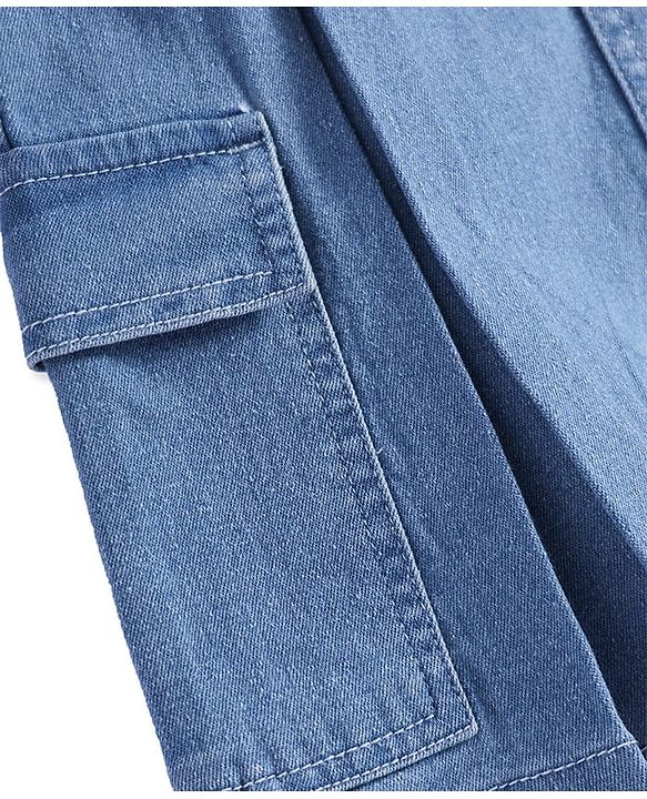 Pine Kids Knee Length Washed Denim Skirt with Pocket Detailing - Light Blue