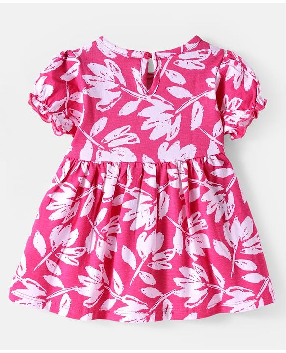 Babyhug Cotton Knit Half Puffed Sleeves Polka Dots & Floral Printed Frock with Headband & Bow Applique Pack of 2 - Blue & Pink