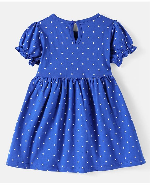 Babyhug Cotton Knit Half Puffed Sleeves Polka Dots & Floral Printed Frock with Headband & Bow Applique Pack of 2 - Blue & Pink