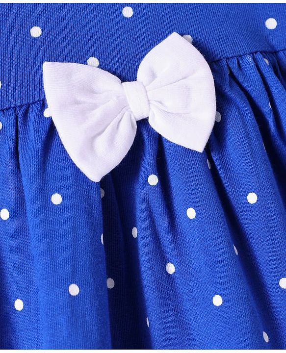 Babyhug Cotton Knit Half Puffed Sleeves Polka Dots & Floral Printed Frock with Headband & Bow Applique Pack of 2 - Blue & Pink