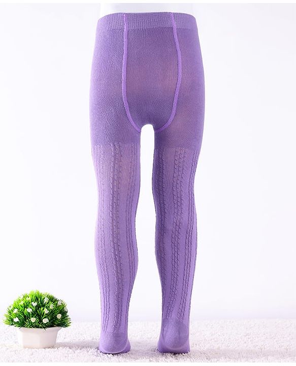 Cute Walk by Babyhug Knit Antibacterial  Footed Tights with Cable Knit Design - Purple
