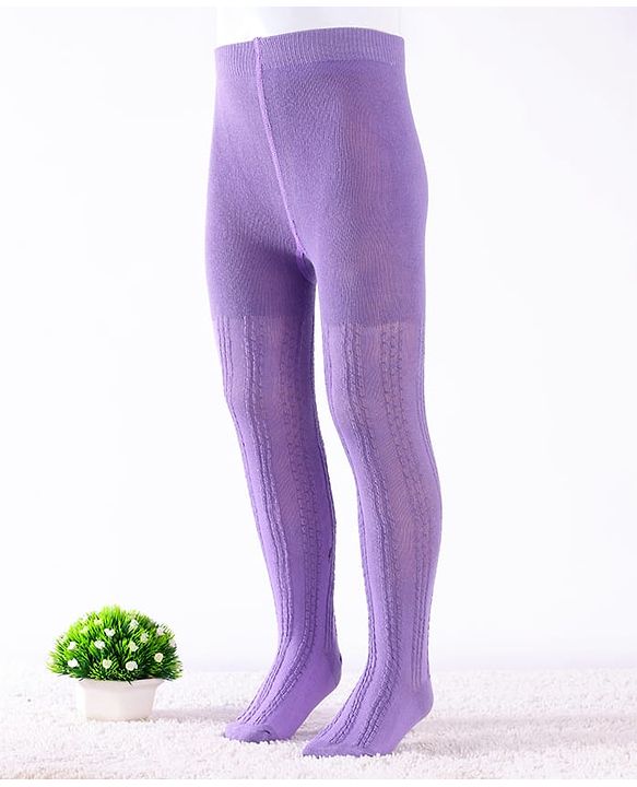 Cute Walk by Babyhug Knit Antibacterial  Footed Tights with Cable Knit Design - Purple