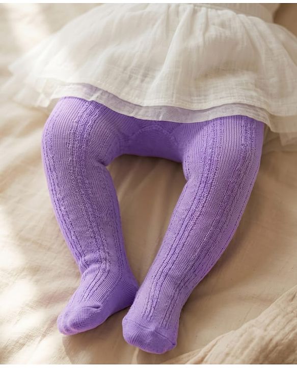 Cute Walk by Babyhug Knit Antibacterial  Footed Tights with Cable Knit Design - Purple