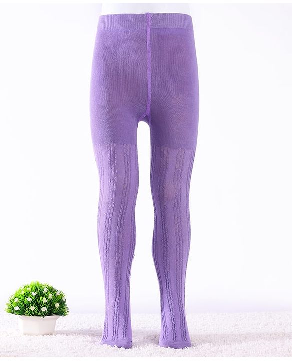 Cute Walk by Babyhug Knit Antibacterial  Footed Tights with Cable Knit Design - Purple