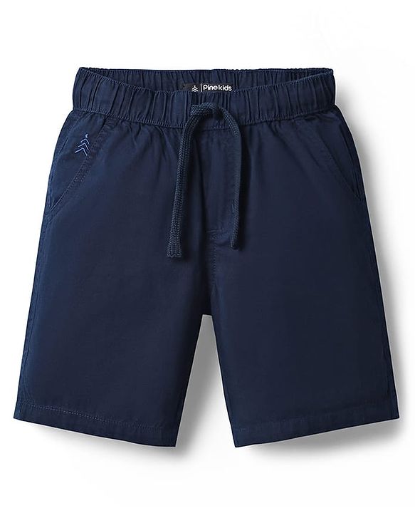 Pine Kids Cotton Woven Knee Length Solid Color Shorts - Navy Blue