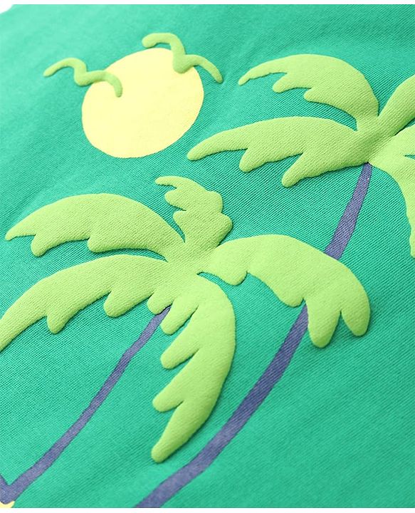 Pine Kids Cotton Knit Sleeveless Tank T-Shirt with Beach Theme Print - Mint