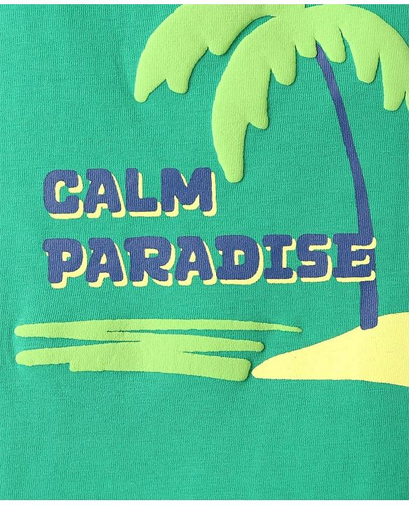 Pine Kids Cotton Knit Sleeveless Tank T-Shirt with Beach Theme Print - Mint