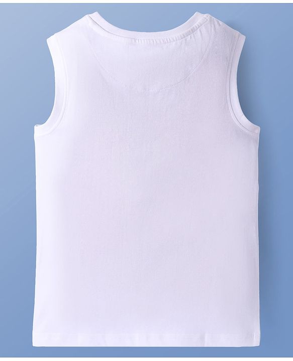 Pine Kids Cotton Knit Sleeveless Tank T-Shirt with Beach Theme Print - White