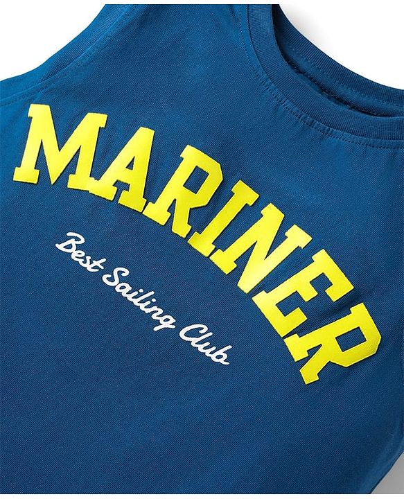 Pine Kids Cotton Knit Sleeveless Tank T-Shirt with Text Print - Navy Blue