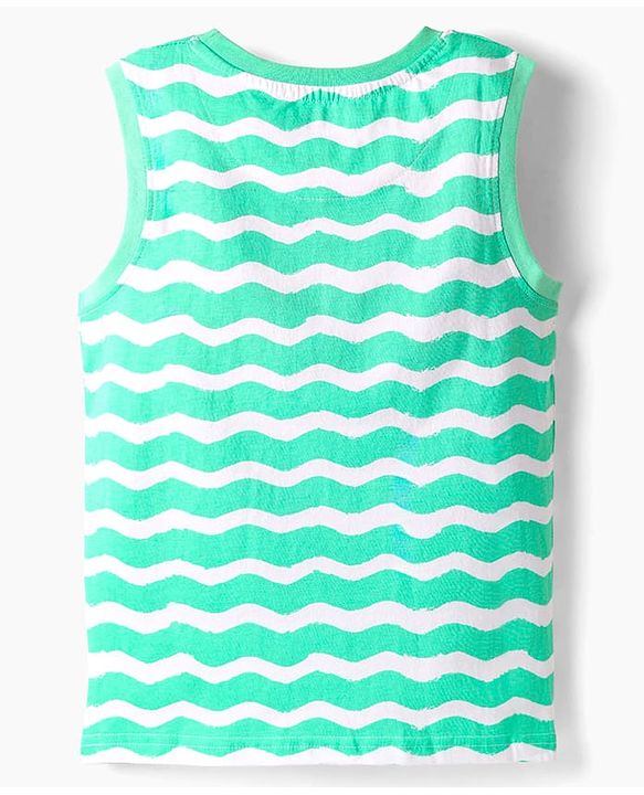 Pine Kids Cotton Knit Sleeveless Tank T-Shirt Beach Theme Print - Sea Green