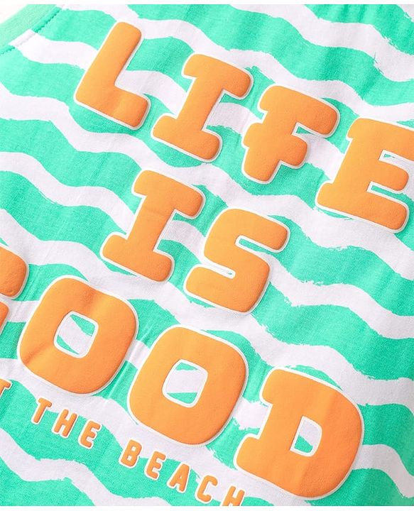 Pine Kids Cotton Knit Sleeveless Tank T-Shirt Beach Theme Print - Sea Green