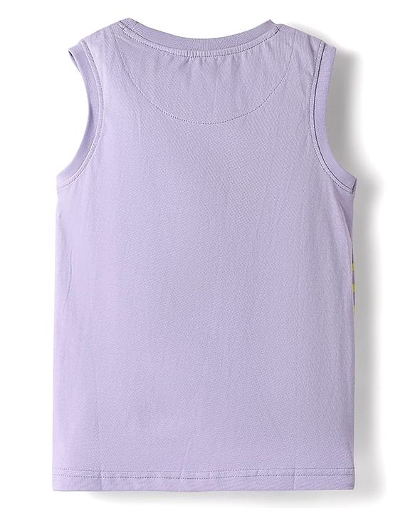 Pine Kids Cotton Knit Sleeveless Tank T-Shirt with Beach Theme Print - Lilac