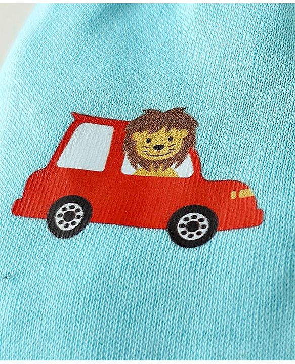 Babyhug 100% Cotton Interlock Knit Mittens With Stripes & Animal Print Pack Of 3 - Blue yellow & Light Blue