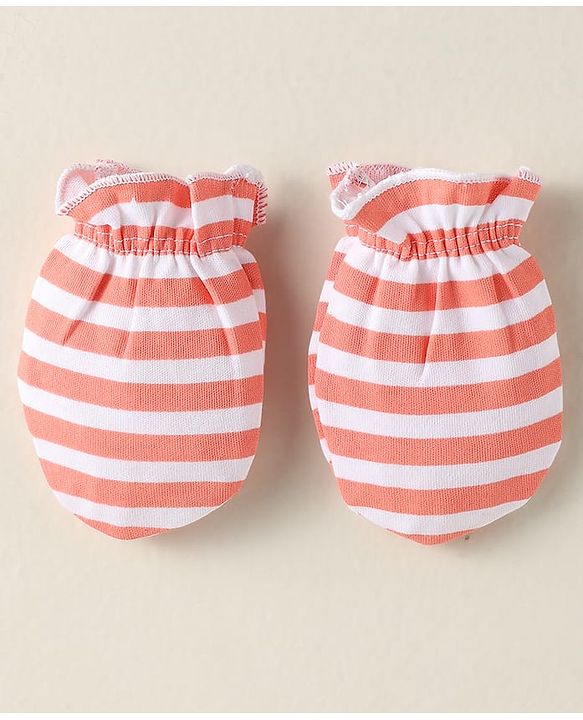 Babyhug 100% Cotton Interlock Knit Mittens With Stripes & Animal Print Pack Of 3 - Yellow Light Blue & Light Green