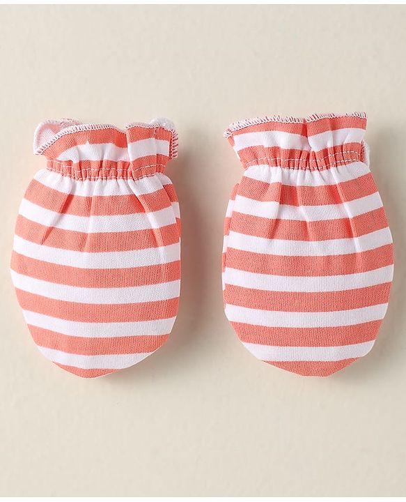 Babyhug 100% Cotton Interlock Knit Mittens With Stripes & Animal Print Pack Of 3 - Yellow Light Blue & Light Green
