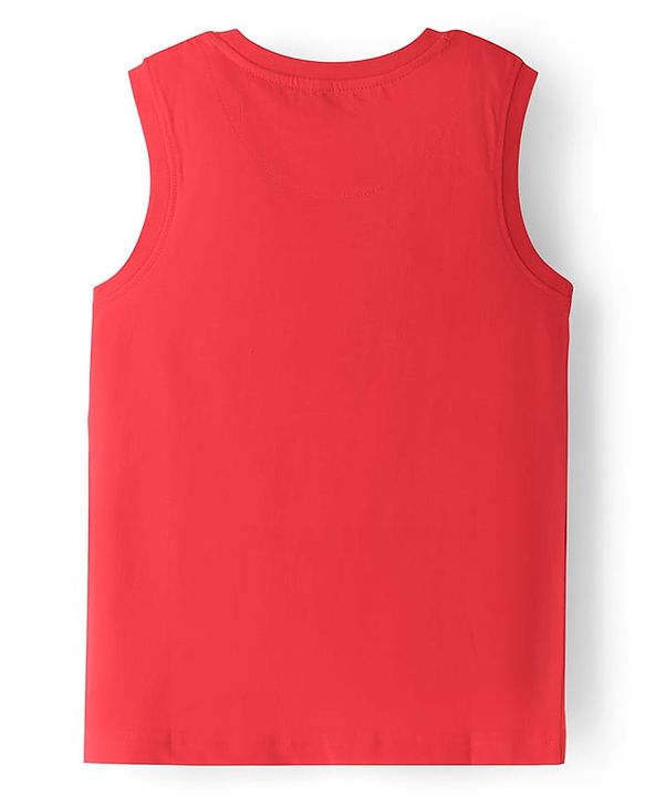 Pine Kids Cotton Knit Sleeveless Tank T-Shirt with Text Print - Red