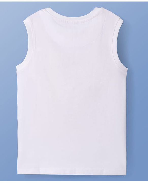 Pine Kids Cotton Knit Sleeveless T-Shirt with Text Print - White