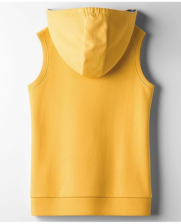 Pine Kids Cotton Knit Sleeves Hooded T-Shirt with Text Patch Detailing & Kangaroo Pocket - Yellow