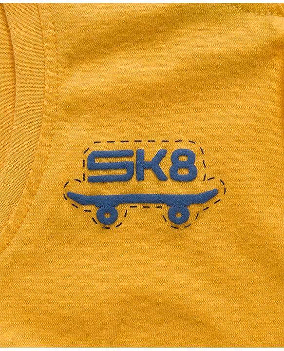 Pine Kids Cotton Knit Sleeves Hooded T-Shirt with Text Patch Detailing & Kangaroo Pocket - Yellow