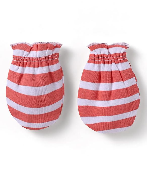 Babyhug 100% Cotton Mittens With Vehicles Text Print & Stripes Pack of 3 - Light Blue Red & Yellow