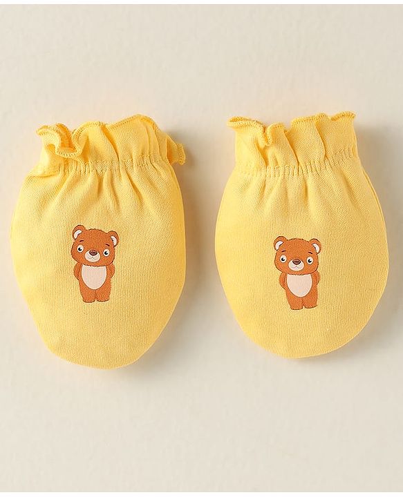Babyhug 100% Cotton Interlock Knit Mittens With Stripes & Star Print Pack Of 3 - Navy Blue & Yellow