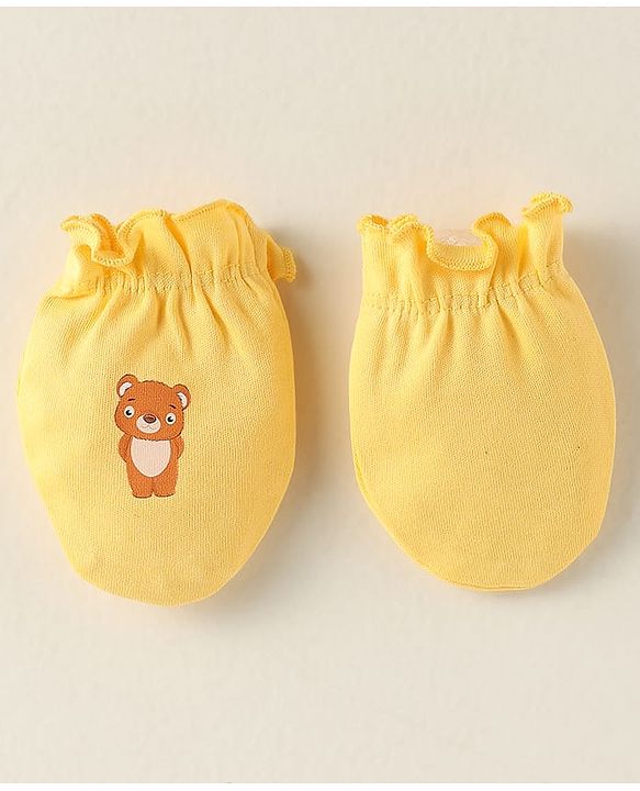 Babyhug 100% Cotton Interlock Knit Mittens With Stripes & Star Print Pack Of 3 - Navy Blue & Yellow