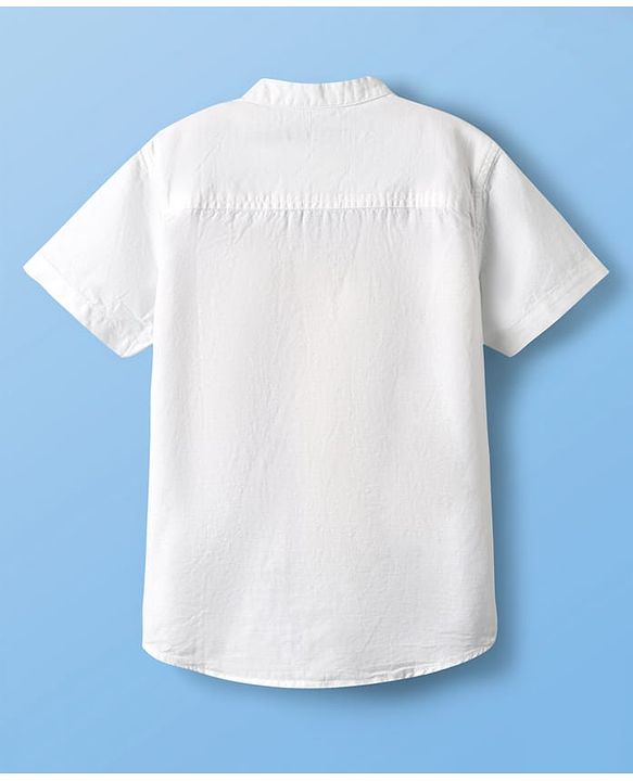 Pine Kids Linen Woven With Mandarin Collar - White
