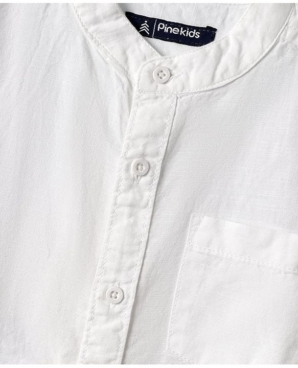 Pine Kids Linen Woven With Mandarin Collar - White
