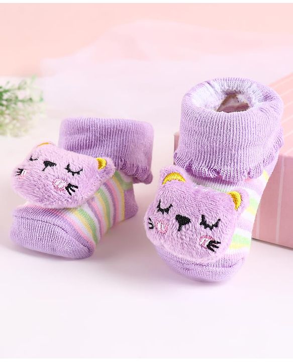 Cute Walk by Babyhug Sock Shoes with Bear Applique - Lilac