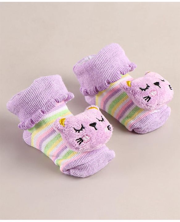 Cute Walk by Babyhug Sock Shoes with Bear Applique - Lilac
