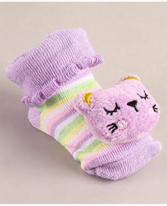 Cute Walk by Babyhug Sock Shoes with Bear Applique - Lilac