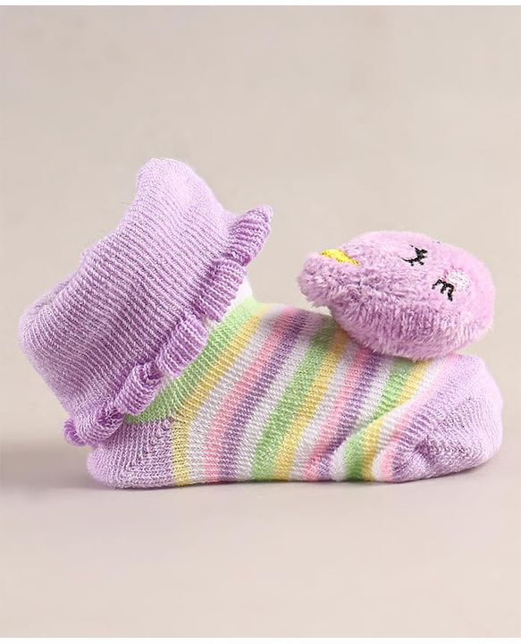 Cute Walk by Babyhug Sock Shoes with Bear Applique - Lilac