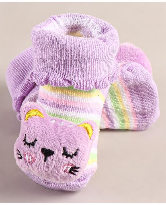 Cute Walk by Babyhug Sock Shoes with Bear Applique - Lilac