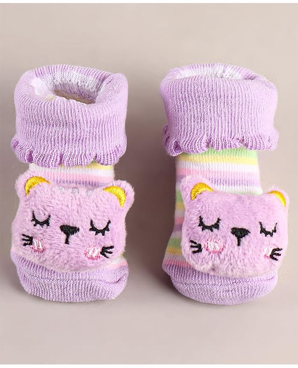 Cute Walk by Babyhug Sock Shoes with Bear Applique - Lilac