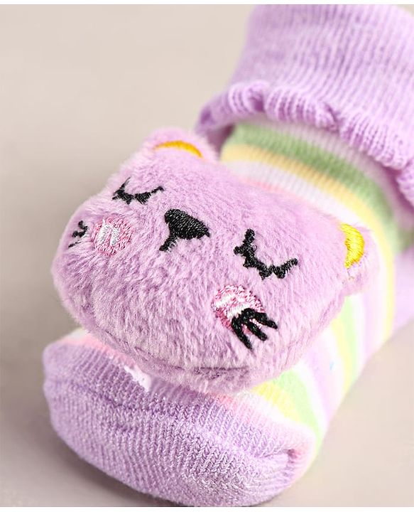 Cute Walk by Babyhug Sock Shoes with Bear Applique - Lilac
