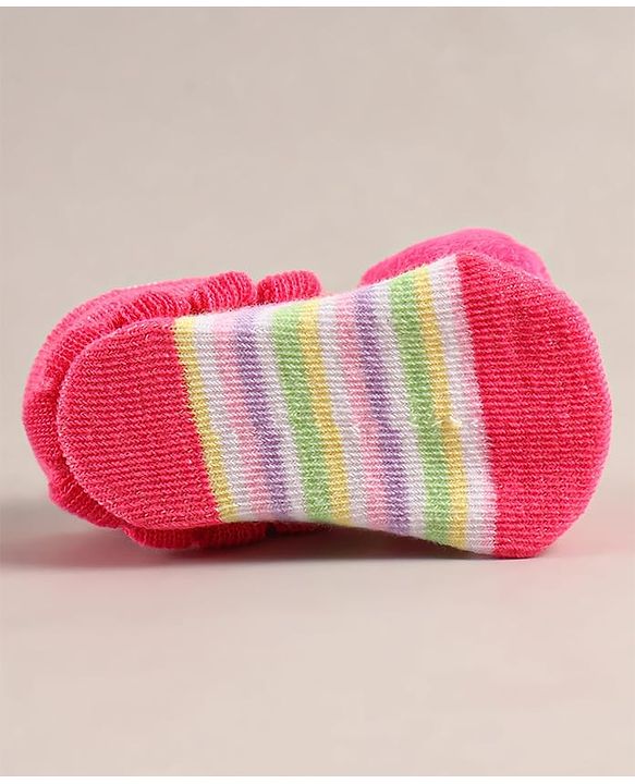 Cute Walk by Babyhug Sock Shoes with Bear Applique - Dark Pink