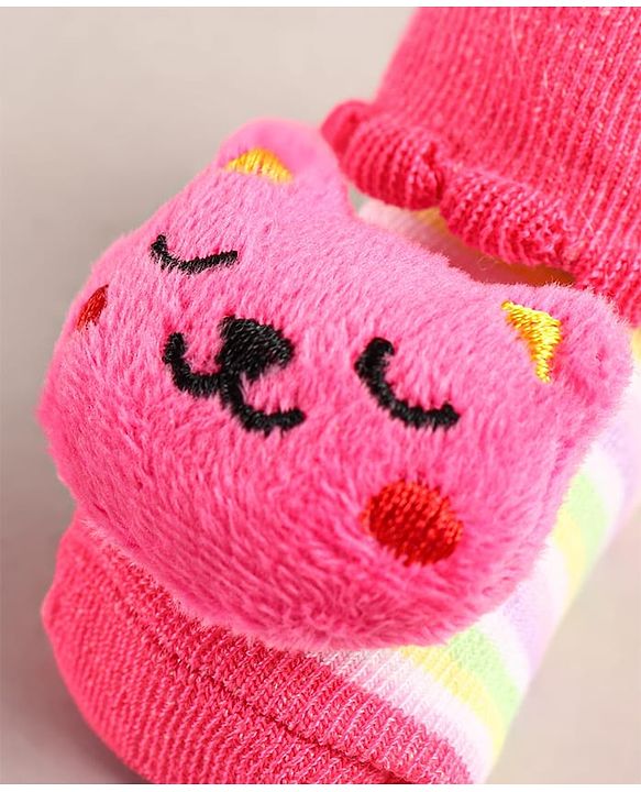 Cute Walk by Babyhug Sock Shoes with Bear Applique - Dark Pink