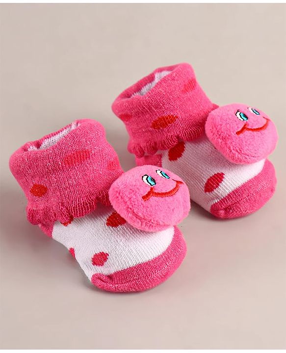 Cute Walk by Babyhug Sock Shoes with Smiley Applique - Dark Pink