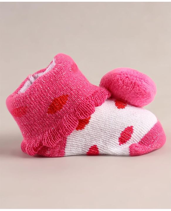 Cute Walk by Babyhug Sock Shoes with Smiley Applique - Dark Pink