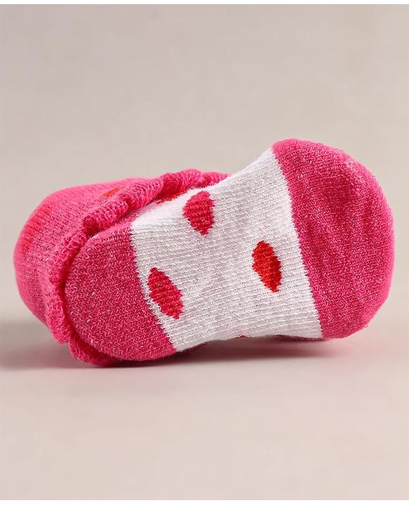 Cute Walk by Babyhug Sock Shoes with Smiley Applique - Dark Pink