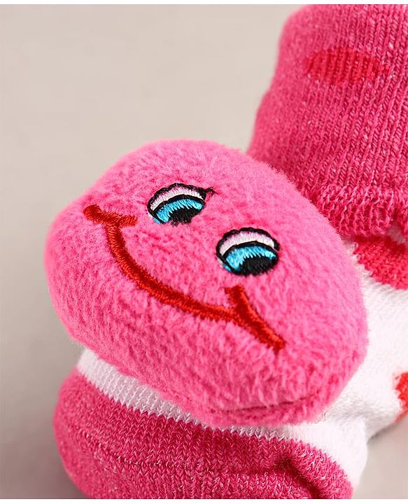 Cute Walk by Babyhug Sock Shoes with Smiley Applique - Dark Pink