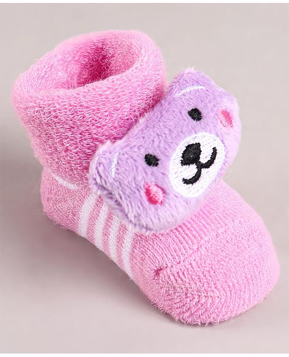 Cute Walk by Babyhug Sock Shoes with Bear Applique - Pink